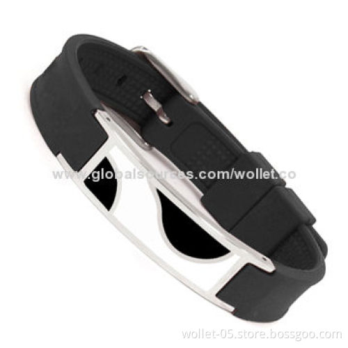 Fashionable Silicone Bracelet, Stainless Steel Clasp, Can Inset Magnets, Germanium, Negative-ion